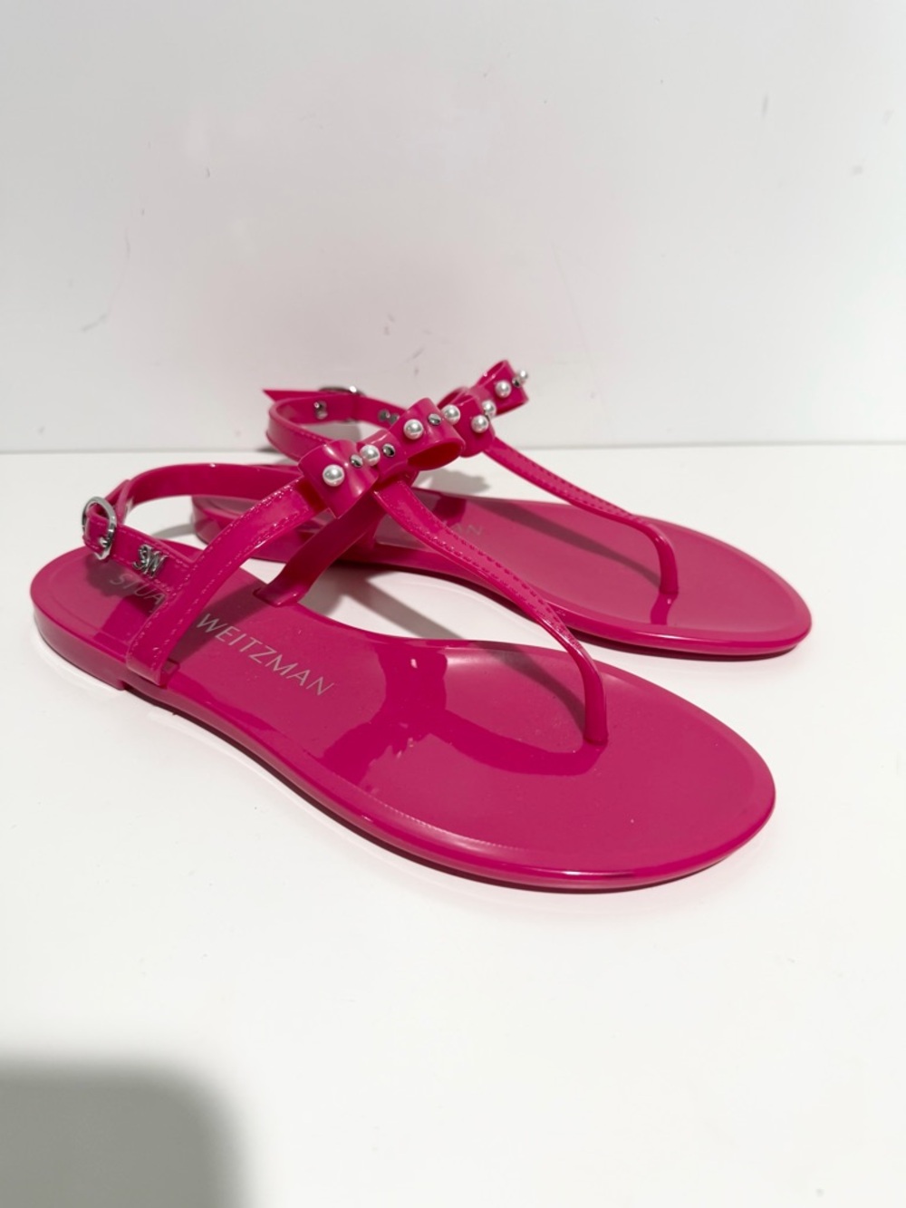 Stuart Weitzman Mellie Jelly Women's Pink Bow Thong Sandals